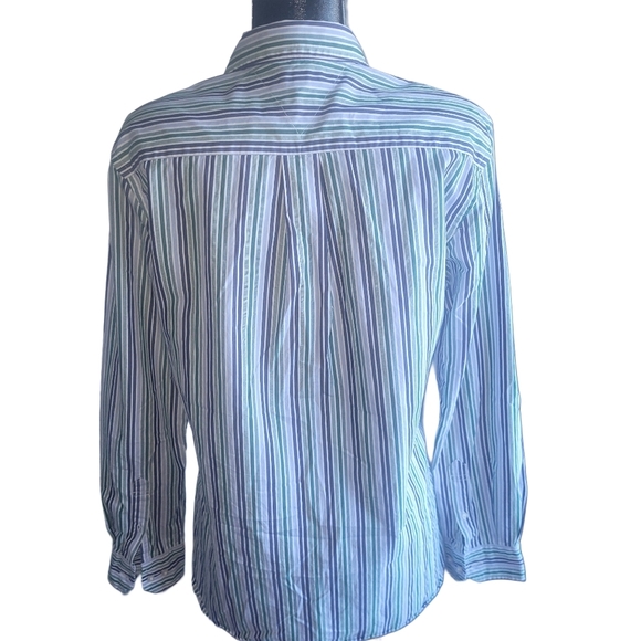 Tommy Hilfiger Blue, Green and White Striped Button Up Shirt M - Picture 3 of 4